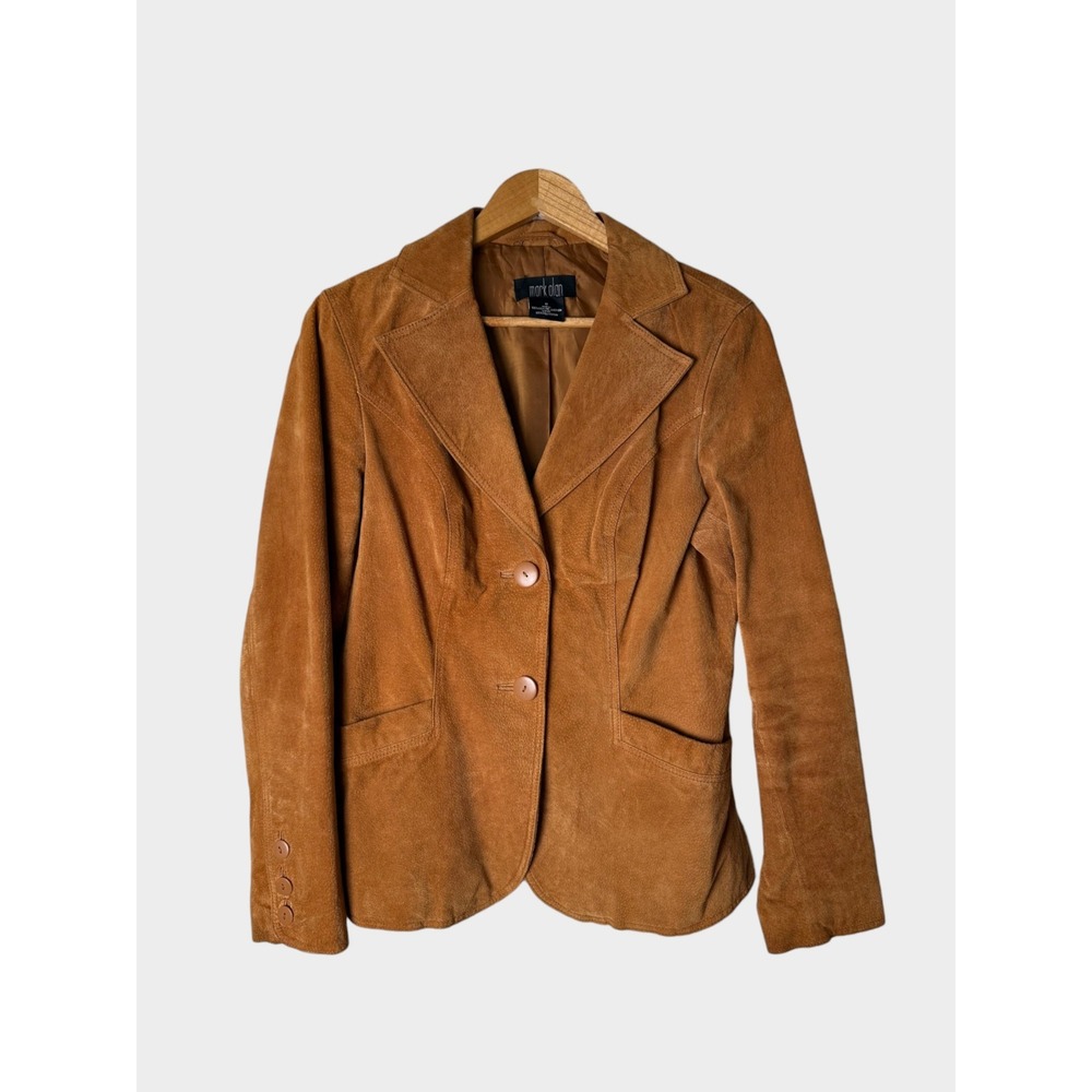 Vintage Mark Alan Genuine Suede Leather Blazer in Cognac Brown, Sz Small
